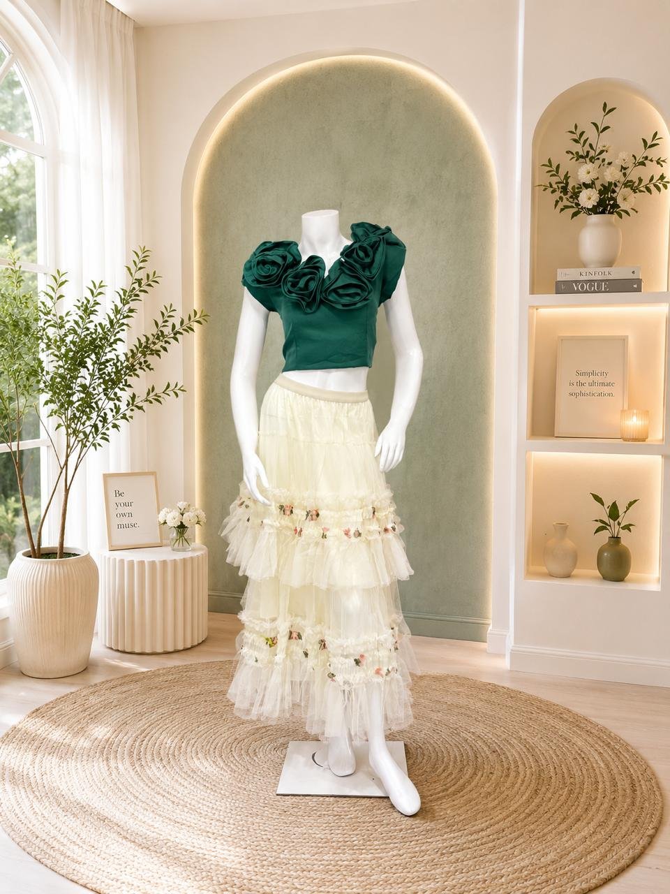Emerald Rosette Ruffle Set