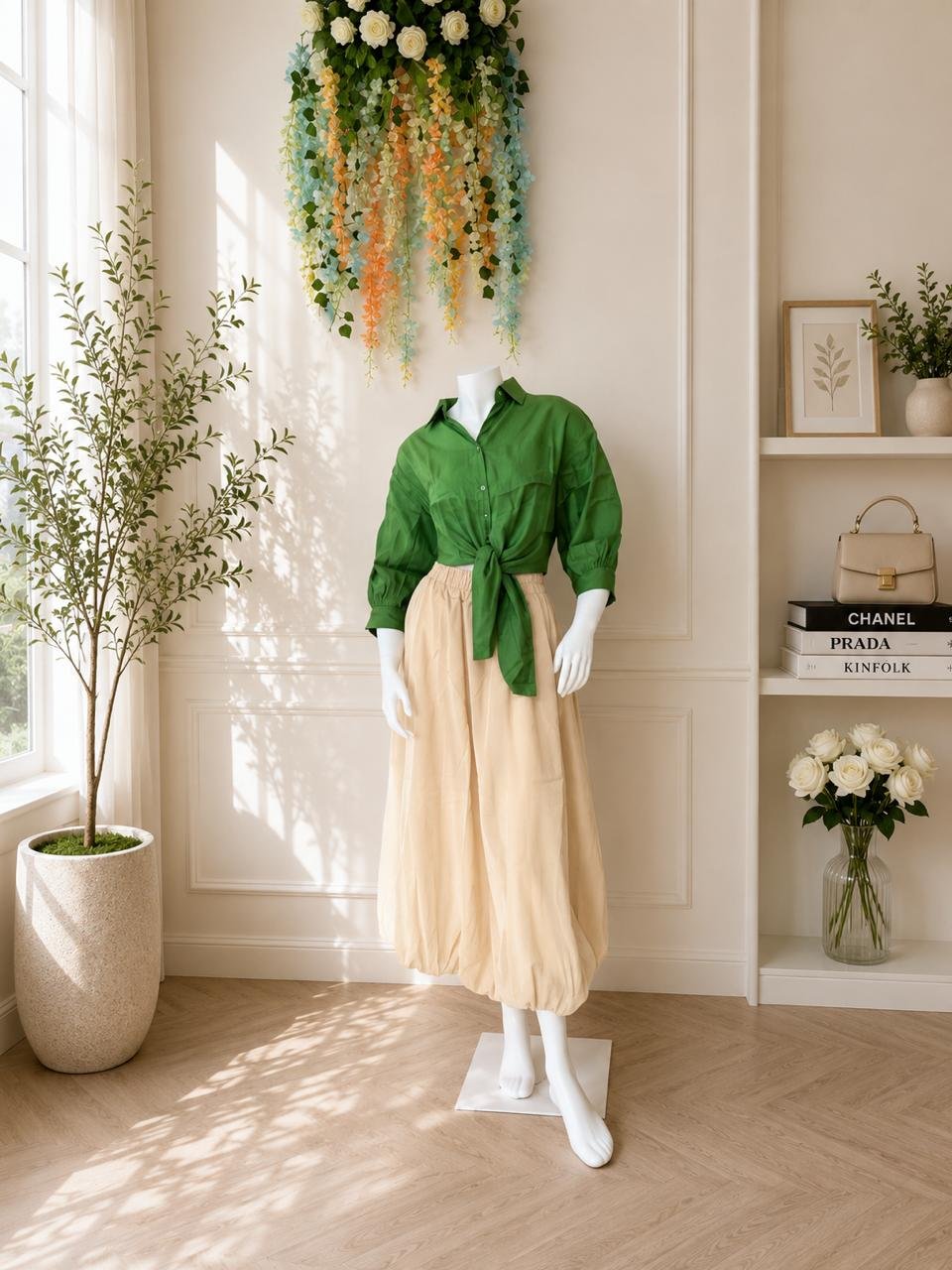 Emerald Tie Shirt Balloon Skirt