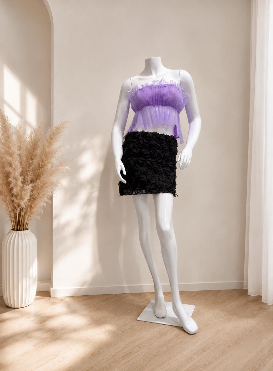 Lavender Tulle Top Black Rosette Mini