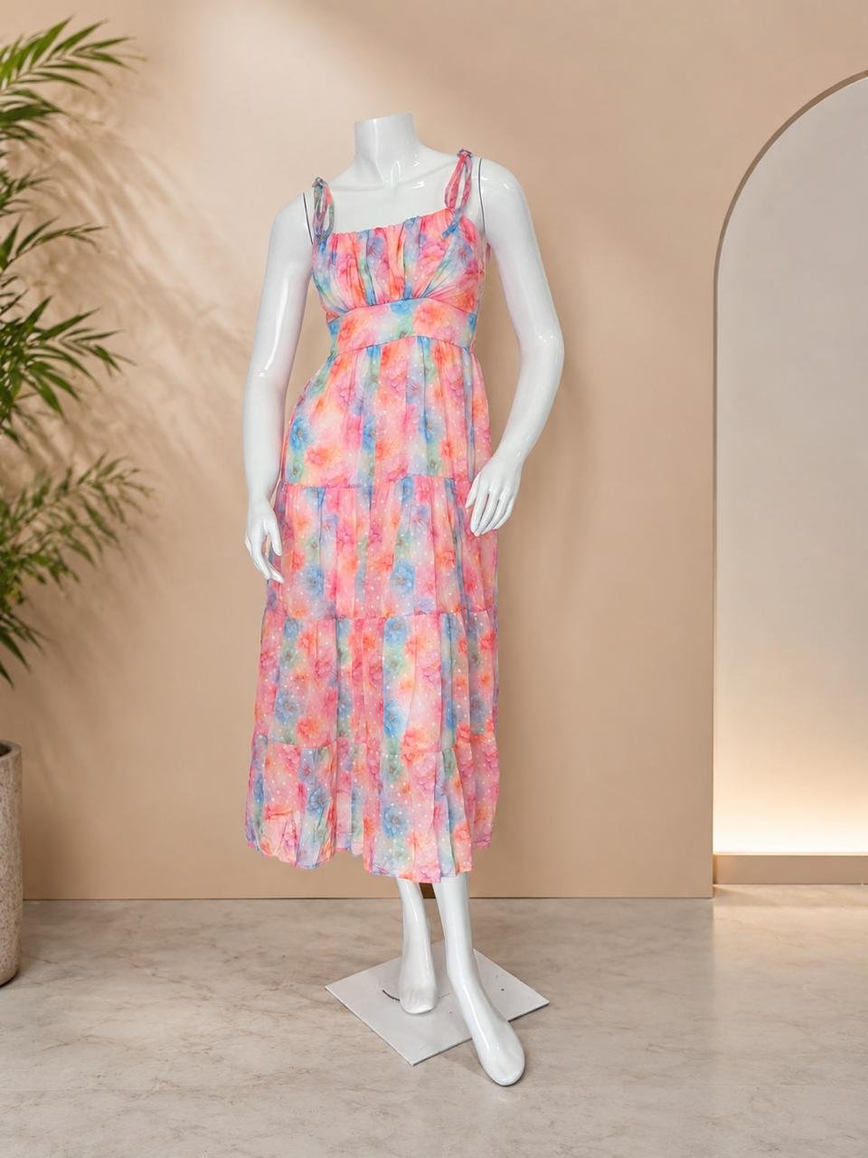 Pastel Chiffon Watercolor Floral Maxi Dress